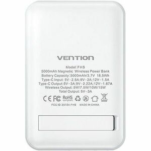 Vention FHS Power Bank - White - For iPhone - 5000 mAh - 20 W - 2.40 A, 2.22 A, 1.67 A, 3 A - 5 V DC, 9 V DC, 12 V DC Outp