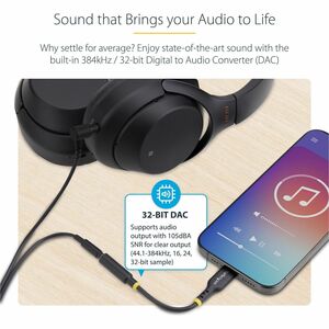StarTech.com Adaptateur Audio USB-C vers Prise Casque/Casque 3,5 mm TRRS, Dongle Aux USB Type-C, Hi-Fi 32-bit DAC, Compati