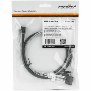 Rocstor Internal Mini SAS to SATA Cable - SFF-8643 to 4x SATA - 3.20 ft Mini-SAS HD/SATA Data Transfer Cable for SATA Cont