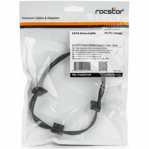 Rocstor 4x SATA Power Splitter Adapter Cable - 1.31 ft SATA Data Transfer Cable for Computer, Power Supply, Solid State Dr