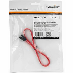 Rocstor 24in Latching SATA Cable - M/M - 2 ft SATA Data Transfer Cable for Workstation, Server, Hard Drive, Motherboard, C