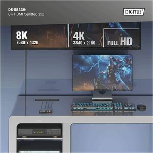 Digitus HDMI-Splitter - Schwarz - 7680 x 4320 - 1 x HDMI Ein - 2 x HDMI Aus