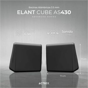 Bocinas Acteck para Computo Elant Cube AS430 / 3.5 mm + USB / 6 W / Sonido Estereo 2.0 / RGB / Advanced Negro