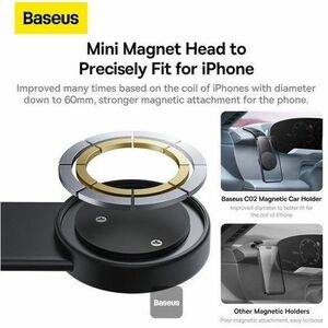 Supporto per smartphone Baseus C02 - Paesaggio, Ritratto - Nickel, Titanio - Rotazione a 360°, Chiusura in velcro, Magneti