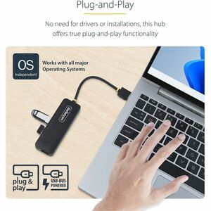 StarTech.com USB Hub - USB Type A - 640 MB/s - Mouse, Keyboard, Flash Drive - Portable - Black - UASP Support - 4 Total US