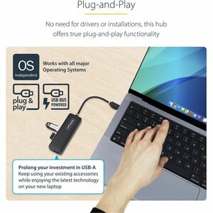 StarTech.com USB-Hub - USB-Typ C - 640 MB/s - Notebook, Desktop, Maus, Tastatur, Flash-Laufwerk - Tragbar - Schwarz - UASP