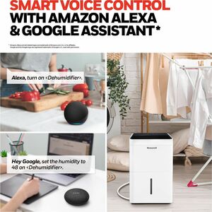 Honeywell TPFIT25AWK 25 Pint Smart Portable Dehumidifier with Alexa Voice Control, White - 1.24 gal Tank - 1500 Sq. ft. - 