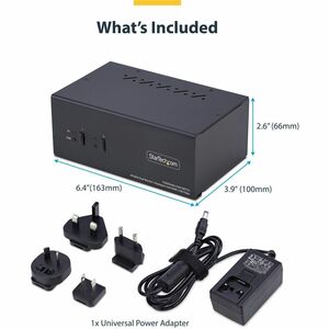 StarTech.com KVM Switchbox - TAA Compliant - 2 Computer(s) - 4K - 3840 x 2160 - 6 x USB - 3 x HDMI - 3 x DisplayPort