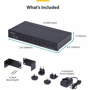 StarTech.com 8 Port DisplayPort KVM Switch, 1HE Rackmount Satz, 4K 60Hz DP 1.2, KVM Umschalter, Taste/Hotkey, Displayport 