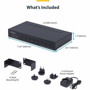 StarTech.com KVM Switchbox - TAA Compliant - 4K - 3840 x 2160 - 12 x USB - USB 2.0 - 9 x HDMI - 1U - Rack-mountable