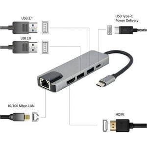 Docking station Cablexpert USB Type-C - Compatibilita carica - 4K @30Hz, 4K UHD, 4K - 3840 x 2160 - 2 x Porte USB - 1 x US