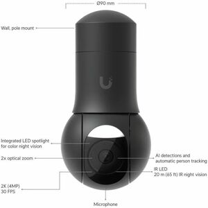 Ubiquiti UniFi G5 4 Megapixel Outdoor 2K Network Camera - Colour - Compact - Black - 20 m Infrared/Color Night Vision - 26