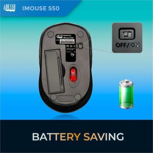 Adesso iMouse S50 Travel Mouse - Radio Frequency - USB - Optical - 3 Button(s) - Black - Wireless - 9.14 m - 2.40 GHz - 12