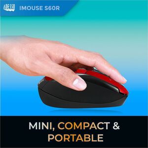 Adesso iMouse S60R Mouse - Radio Frequency - USB - Optical - 6 Button(s) - Red - Wireless - 9.14 m - 2.40 GHz - 1600 dpi -