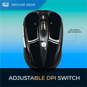 Adesso iMouse S60B Mouse - Radio Frequency - USB - Optical - 6 Button(s) - Black - Wireless - 9.14 m - 2.40 GHz - 1600 dpi
