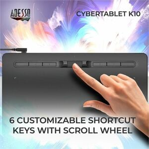 Adesso CyberTablet K10 Graphics Tablet - 5080 lpi - Cable - Black - 254 mm x 152.40 mm Active Area - 8192 Pressure Level -
