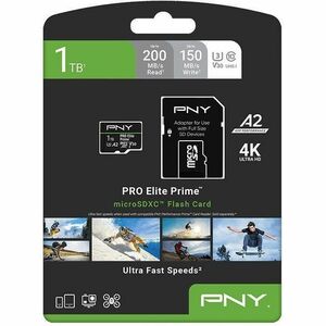 Carte microSDXC PNY PRO Elite Prime - 1 To - Classe 10/UHS-I (U3) - V30 - 1 - 200 Mo/s en Lecture - 150 Mo/sSpaceen Écritu