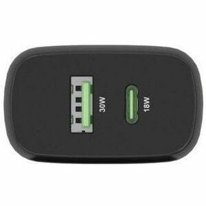 CARGADOR GAN 30W 1XUSB-C PD3.0 QC4.0 1XUSB-A QC3.0 NEGRO