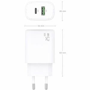 CARGADOR GAN 25W 1XUSB-C PD3.0 1XUSB-A QC3.0 BLANCO