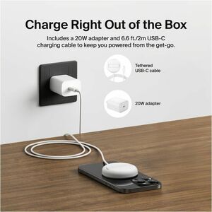 Belkin 15W Wireless Magnetic Charging Pad w/ Qi2 for iPhones & Airpods - Fast Charge - Portable Charger - White - For Qi2-