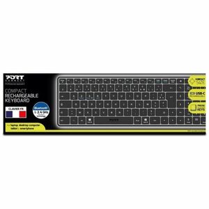 Port Connect Keyboard - Wireless Connectivity - USB Type C Interface - French - AZERTY Layout - Black - Scissors Keyswitch