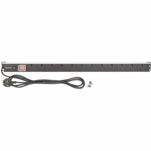19" 1U PDU 12-way UK, Vertical type, With switch and overload protection, Rackmount, Power Distribution Unit, UK 3-pin out