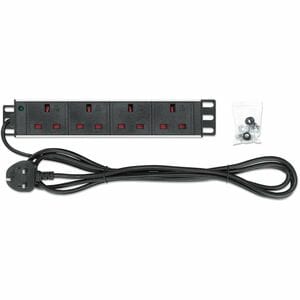 10" 1U PDU 4-way UK, With Indicator, Rackmount, Power Distribution Unit, UK 3-pin outlets, 3m power cord, output - BS 1363