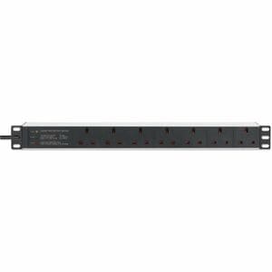 19" 1U PDU 7-way UK, Surge Protection, Rackmount, Power Distribution Unit, UK 3-pin outlets, 3m power cord, output - 7 x B