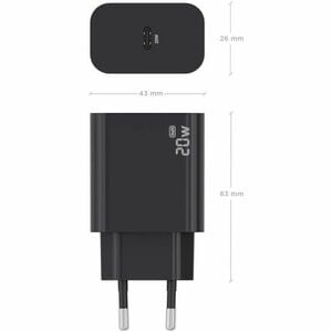 CARGADOR GAN 20W 1XUSB-C PD3.0 NEGRO