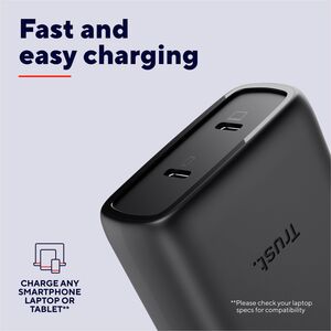 Adattatore CA Trust Maxo - 65 W - Adattatore universale - 2 USB Type-C - Per Computer portatile, Tablet PC, Smartphone - E