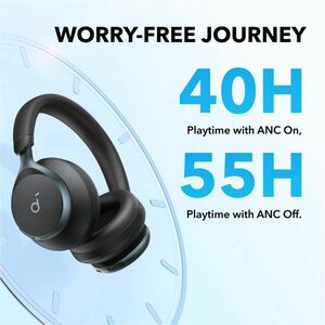 soundcore Space One Wired/Wireless Over-the-head Stereo Headset - Jet Black - Binaural - Circumaural - 1493.5 cm - Bluetoo