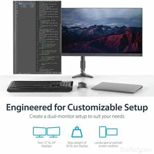 StarTech.com Mounting Arm for Flat Panel Display - Black - TAA Compliant - Height Adjustable - 2 Display(s) Supported - 30