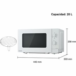 Panasonic NN-GM21 Microwave Oven - White - 20 L Capacity - Microwave, Grilling, Crisping - 5 Power Levels - 800 W Microwav