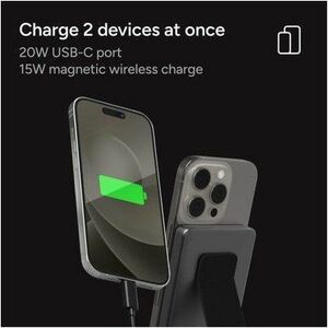Mophie powerstation Power Bank - Black - For Qi2-enabled Device, Smartphone, MagSafe-enabled Device - 5000 mAh - 20 W - US