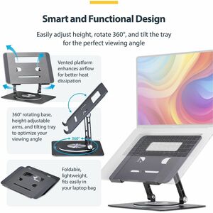 StarTech.com Rotating Laptop Stand, 360 Swivel, Ergonomic Desk Riser for Computer, Adjustable Height/Tilt, Max 11lb, Alumi