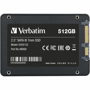 Unità stato solido Verbatim Vi550 S3 - 2,5" Interno - 512 GB - SATA (SATA/600) - 360 TB TBW - 560 MB/s Velocità massima tr