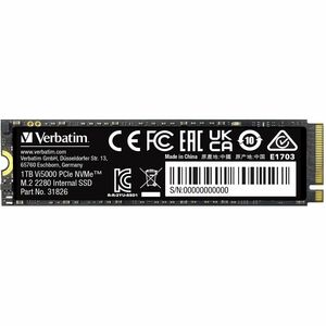 Unità stato solido Verbatim Vi5000 - M.2 2280 Interno - 1 GB - PCI Express NVMe (PCI Express NVMe 4.0) - Computer portatil