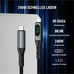 4smarts 541438. Kabellänge: 1,5 m. Anschluss 1: USB C, Anschluss 2: USB C, USB-Version: USB4 Gen 2x2, Max. Datenübertragun