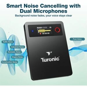 Turonic L813 AI Voice Recorder with AI Technology - 128GB, USB-C, Dual Mics, Noise Canceling, Transcription, File Security