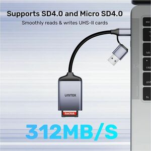 SD4.0 /Micro SD4.0 Dual-LUN Card Reader with USB-A & USB-C Plugs Space Grey UNITEK hook color box