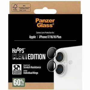 PanzerGlass ® Hoops® Camera Lens Protector Transparent iPhone 17 | iPhone 16 | 16 Plus. Brand compatibility: Apple, Compat