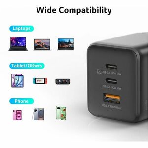 Acer 100 W AC Adapter - Universal Adapter - 2 USB Type-C - For Notebook, Tablet PC, Smartphone - Europe - 1.50 m Cable - 1