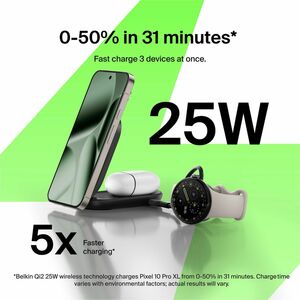 Belkin UltraCharge 2-in-1 Foldable Magnetic Charger with Qi2 25W - For Qi2-enabled Device, iPhone, AirPod, Smartwatch, Sma