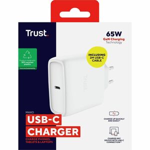 Adaptateur secteur Trust Maxo - 65 W - Adaptateur universel - 1 USB Type-C - Pour Smartphone, Ordinateur Portable, Tablett