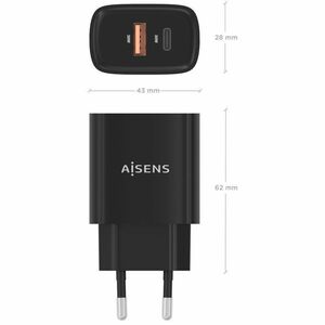 CARGADOR GAN 30W USB-C PD3.0 QC4.0 USB-A QC3.0 NEGRO