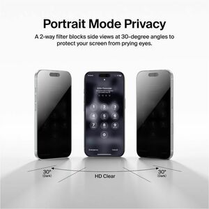Belkin InvisiGlass Privacy Filter Screen Protector for iPhone 17 / iPhone 16 Pro, Gen 2 Black, Transparent - For OLED iPho