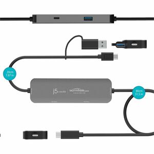 j5create Wormhole Switch JCH422-N USB Hub - USB Type C, USB Type A - 640 MB/s - Tablet, Smartphone, Mouse, Keyboard, Flash