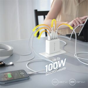 j5create JUP53100EF-N 100 W AC Adapter - Universal Adapter - 4 USB Type-C - For MacBook, Mobile Device, iPhone, iPad Air, 