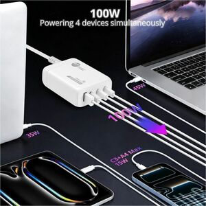 SIIG 100W GaN PD Combo Charger - 3C1A - 100W GaN PD Combo Power Charger - 3C1A - USB-C Charging Station - Portable USB Typ