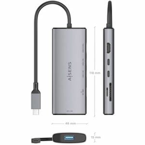 USB-C DOCK 6 EN 1 USB-C A HDMI USB-A 2XUSB-C SD MSD GRIS 20CM